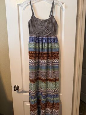 Anthropologie Striped Pattern Maxi Dress with Grey Bodice
